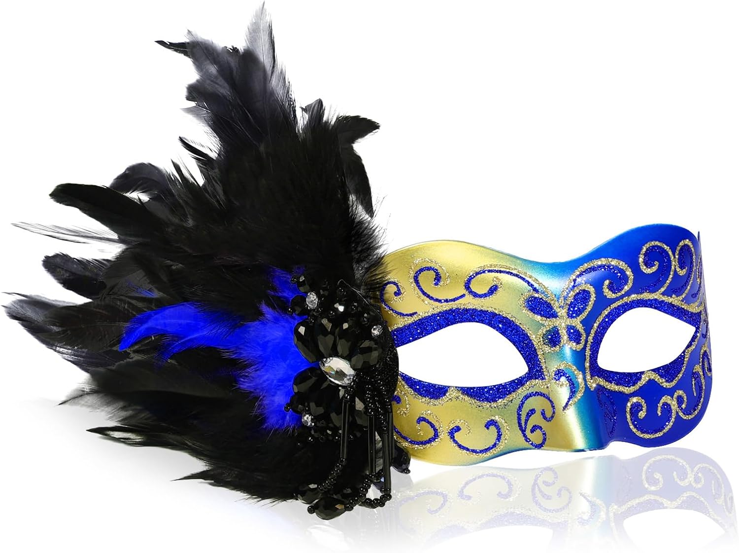 Womens Masquerade Mask with Detachable Feather - Antique Venetian Mask for Masquerade Party, Halloween,Mardi Gras Ball
