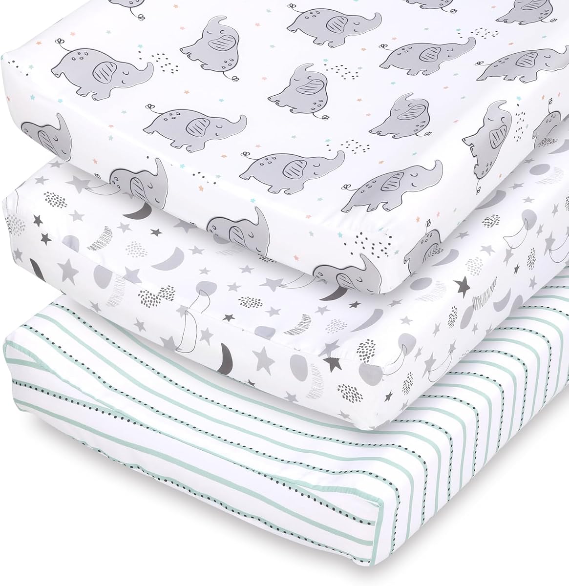 Baby Girl or Boy Changing Pad Covers Set of 3 - Ultra Soft Baby Cover - Fits Standard Changing Table Pads, Durable, Machine Washable Sheets - Celestial Elephant