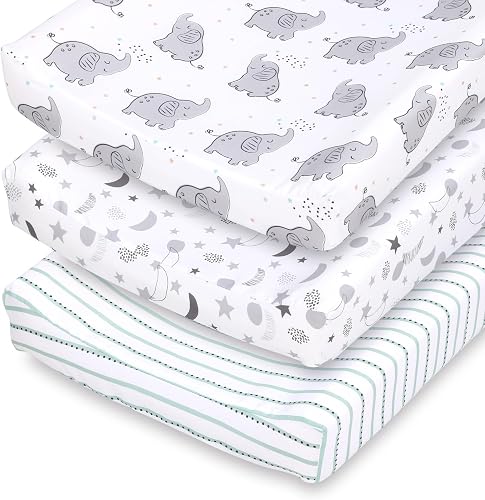 The Peanutshell Changing Pad Covers for Girls or Boys, Unisex 3 Pack, Celestial Elephant