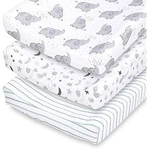 The Peanutshell Baby Girl or Boy Changing Pad Covers Set of 3 - Ultra Soft Baby Cover - Fits Standard Changing Table Pads, Durable, Machine Washable Sheets - Celestial Elephant