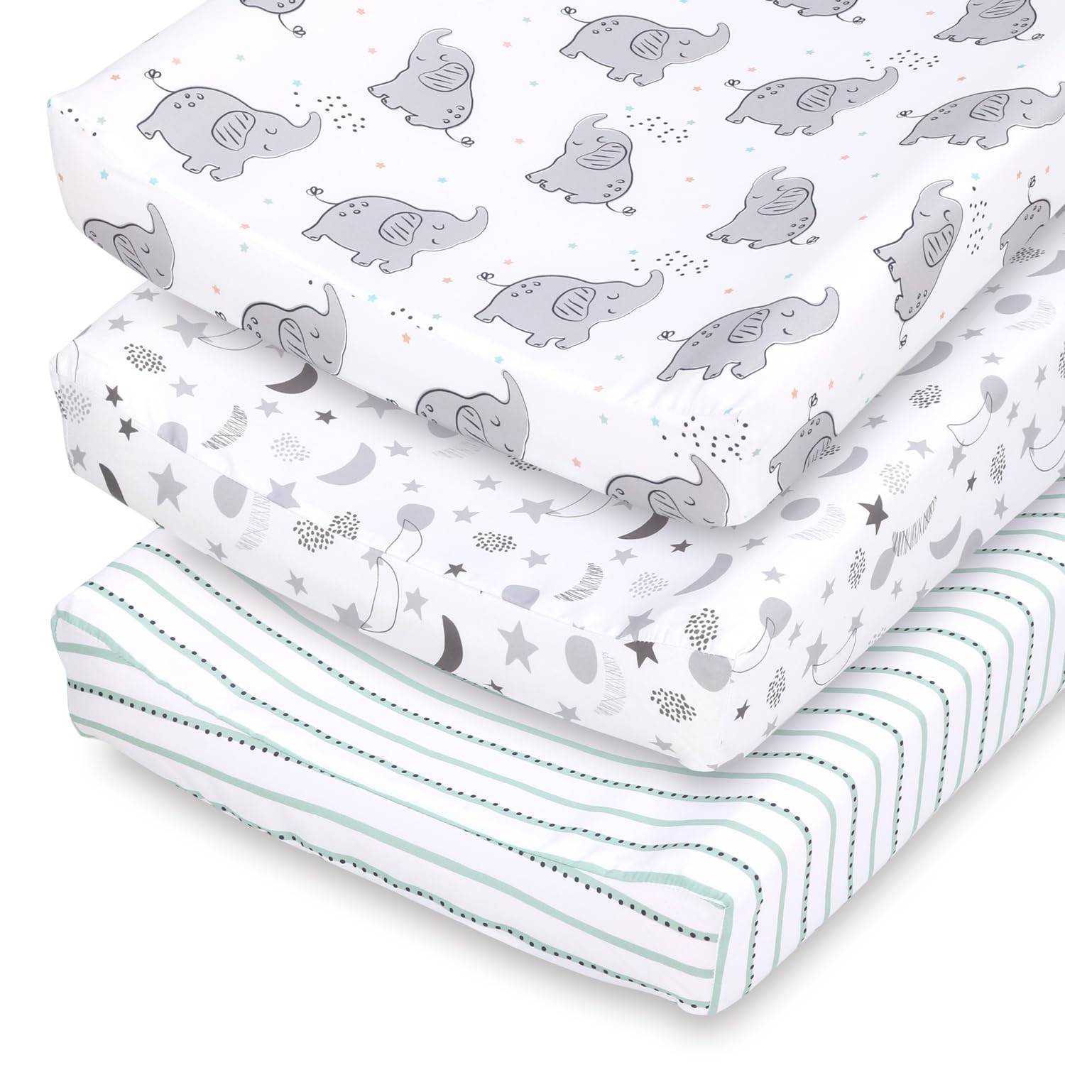 The Peanutshell Baby Girl or Boy Changing Pad Covers Set of 3 - Ultra Soft Baby Cover - Fits Standard Changing Table Pads, Durable, Machine Washable Sheets - Celestial Elephant