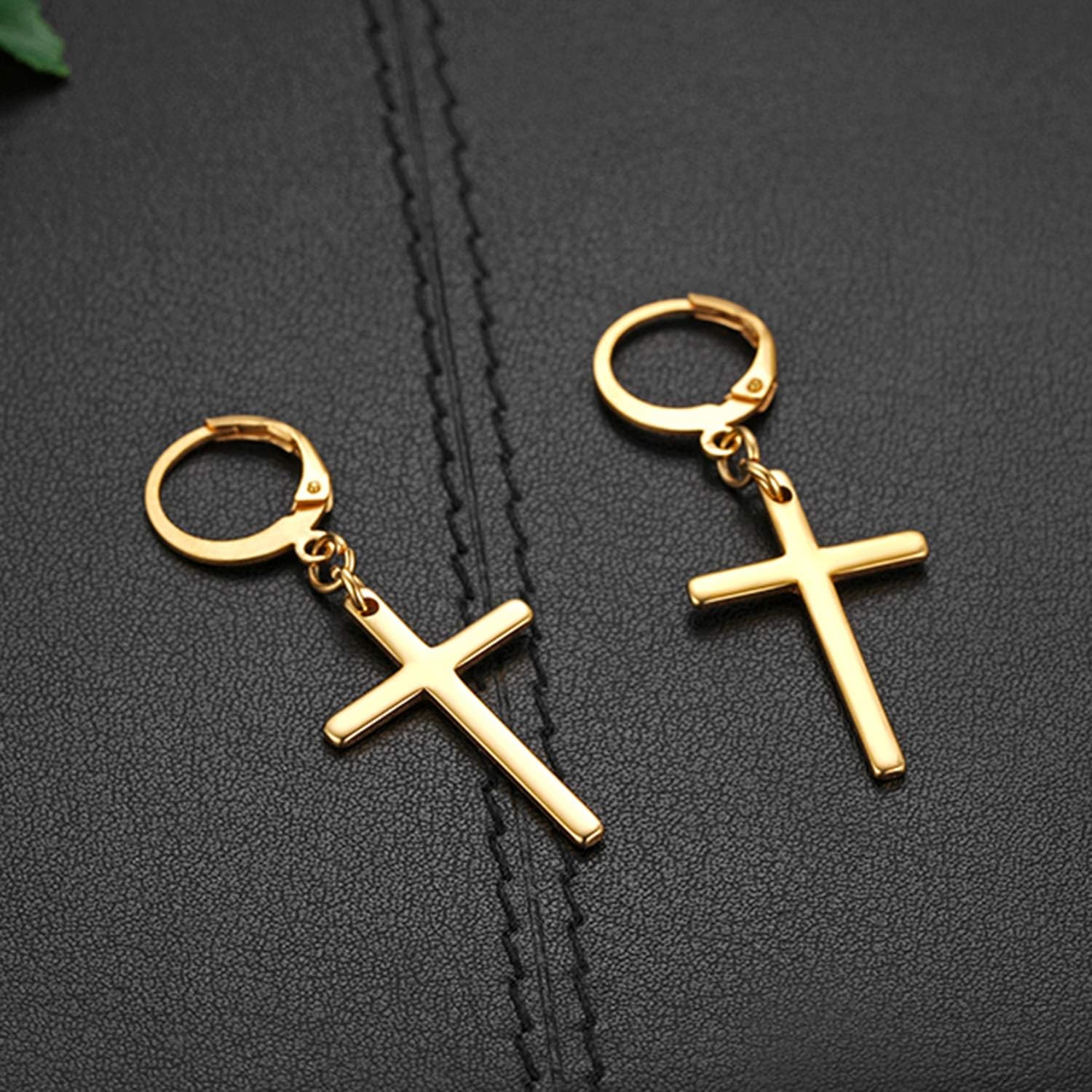 Cross Dangle Earrings for Women Men-Stainless Steel Cross Hinged Hoops Earrings Christmas Easter Wedding Jewelry - Image 2