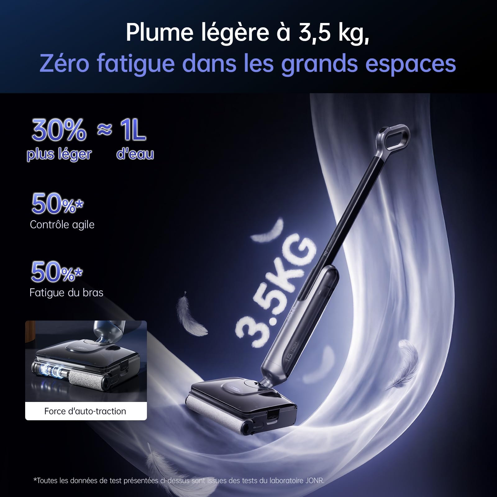 JONR Aspirateur Eau et poussière 20 000 Pa H2, Design innovant sans Odeur, réservoir d'eau Extra Large de 1500 ML avec Plat à 180° (Puissance d'aspiration et Puissance d'eau Non réduites). (S)