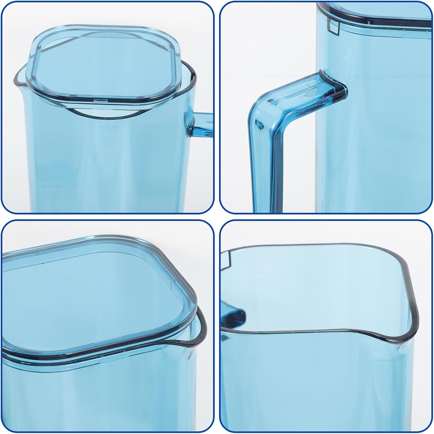 Beavorty 1200ml Blue Handle Water Pitcher with Lid Sturdy Cold Drink Jug for Kitchen Fridge and Bar Use