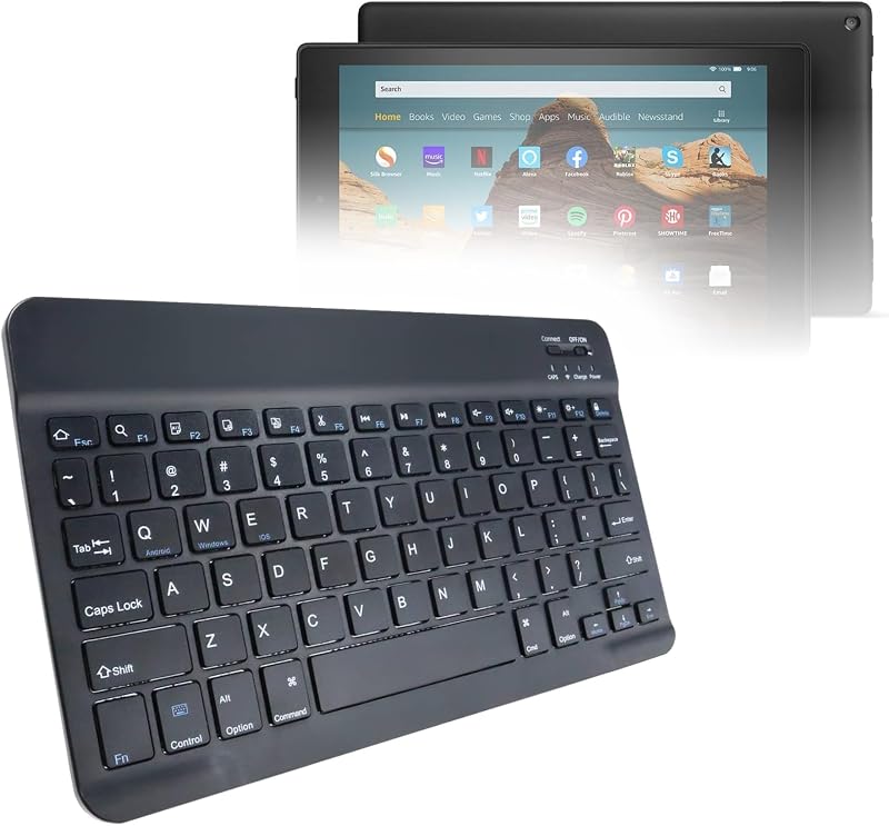BoxWave Keyboard Compatible with Amazon Fire HD 10 (9th Gen 2019) - SlimKeys Bluetooth Keyboard, Portable Thin with Chiclet-Style Keys - Jet Black