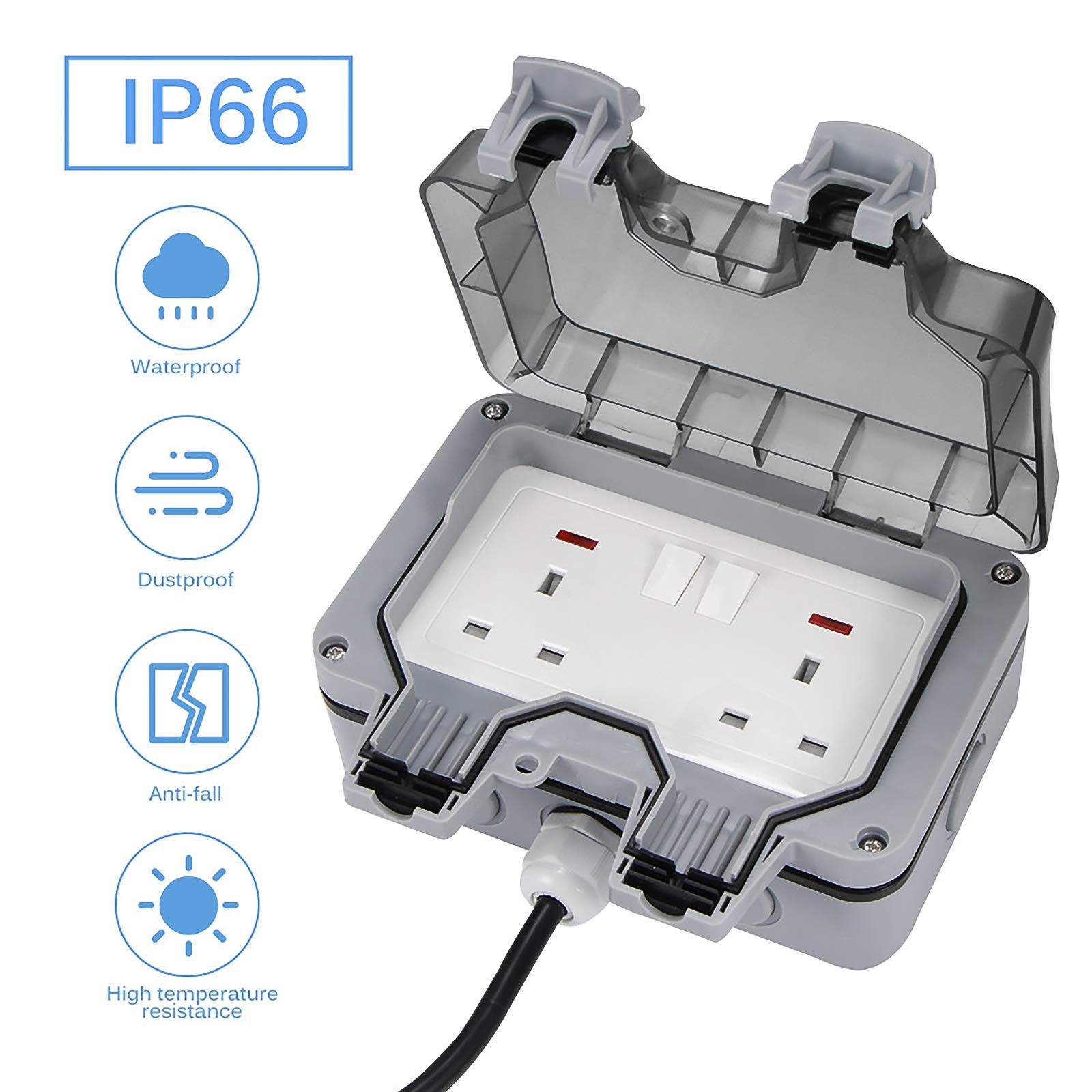 Wowlela Outdoor Socket, Outdoor Double Sockets with 3M Extension Lead - Image 2