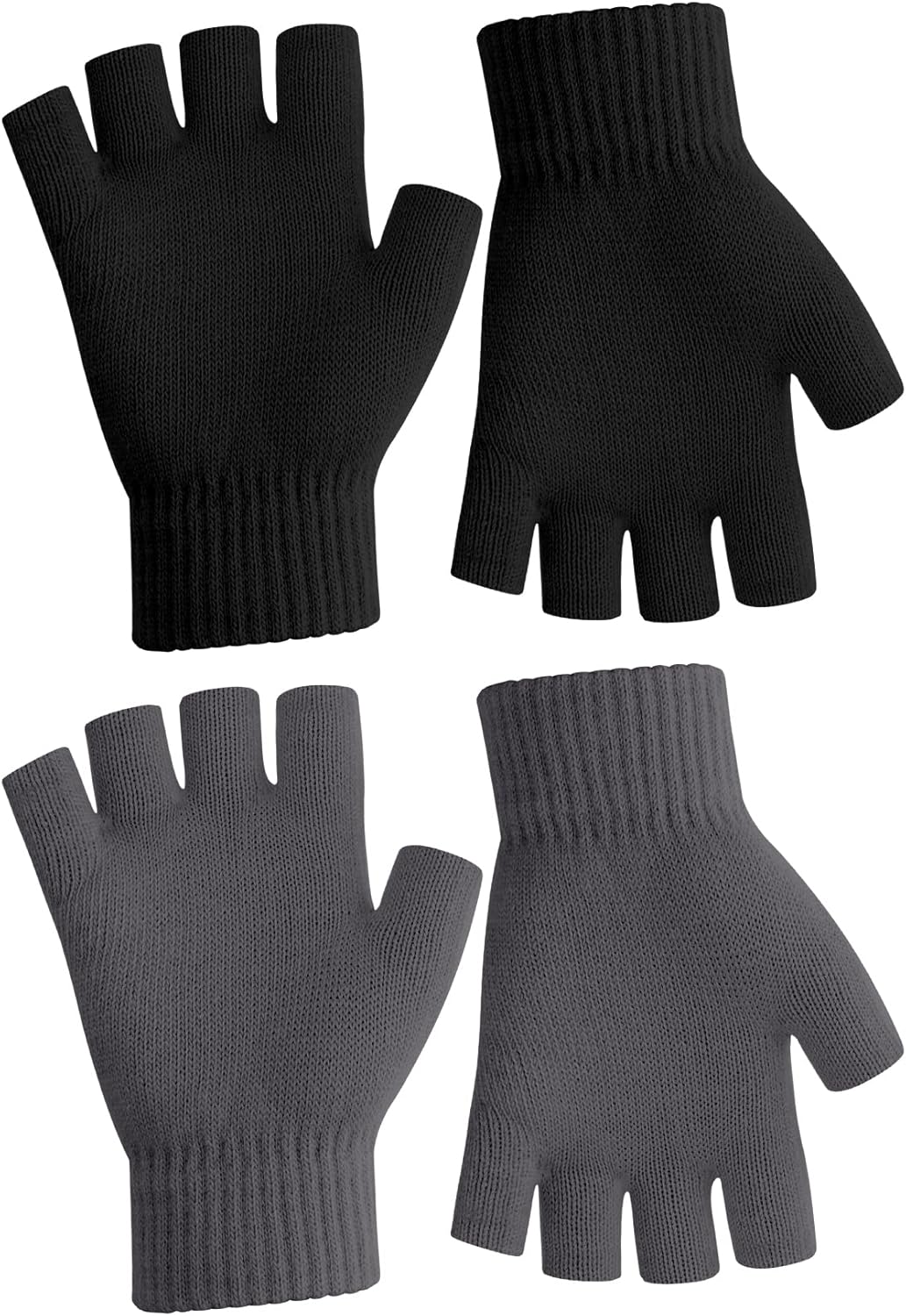 NZKNP Fingerless Gloves for Women & Men - Warm Knitted Mittens for Typing & Half Finger Gloves