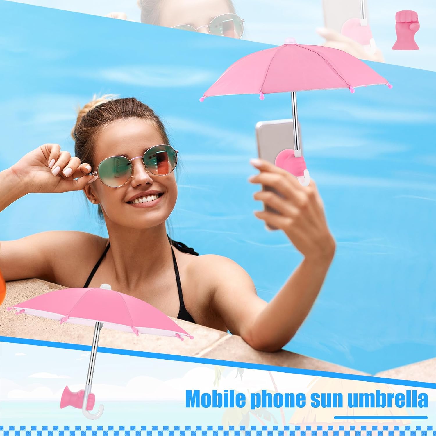 10 PCS Mini Umbrella for Phone Sun Shade with Adjustable Fist Hand Suction Cup Stand Mobile Holder Universal Cell Phone Umbrellas for Summer Holiday UV Protection Beach Pool Travel Outdoor Sunshield