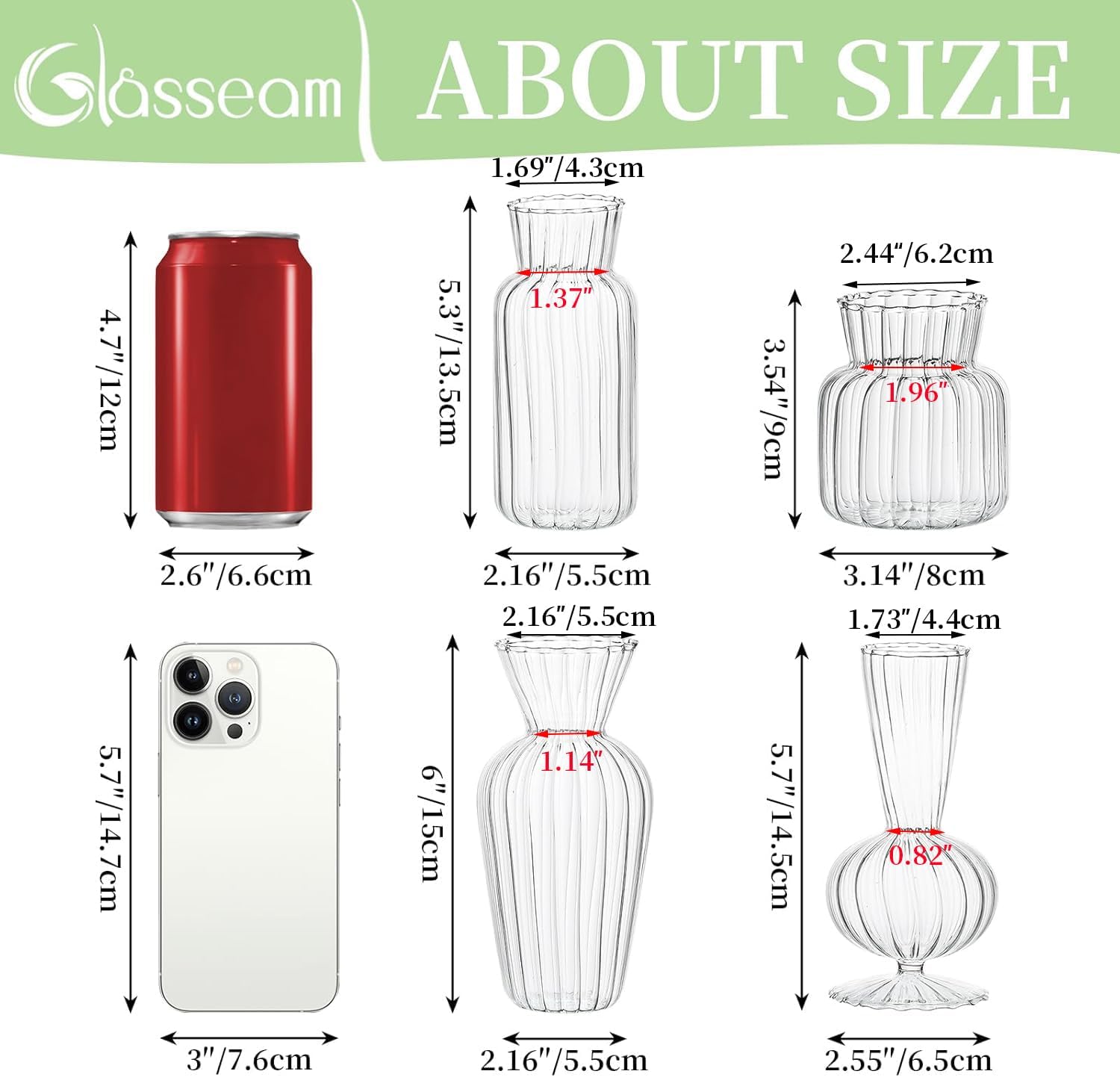 Glasseam Modern Clear Glass Bud Vase Set of 4 view 3