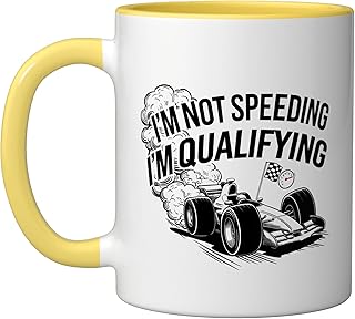 Speed lovers I'm Not Speeding I'm Qualifying Racing Humor Ceramic Mug, Yellow/White