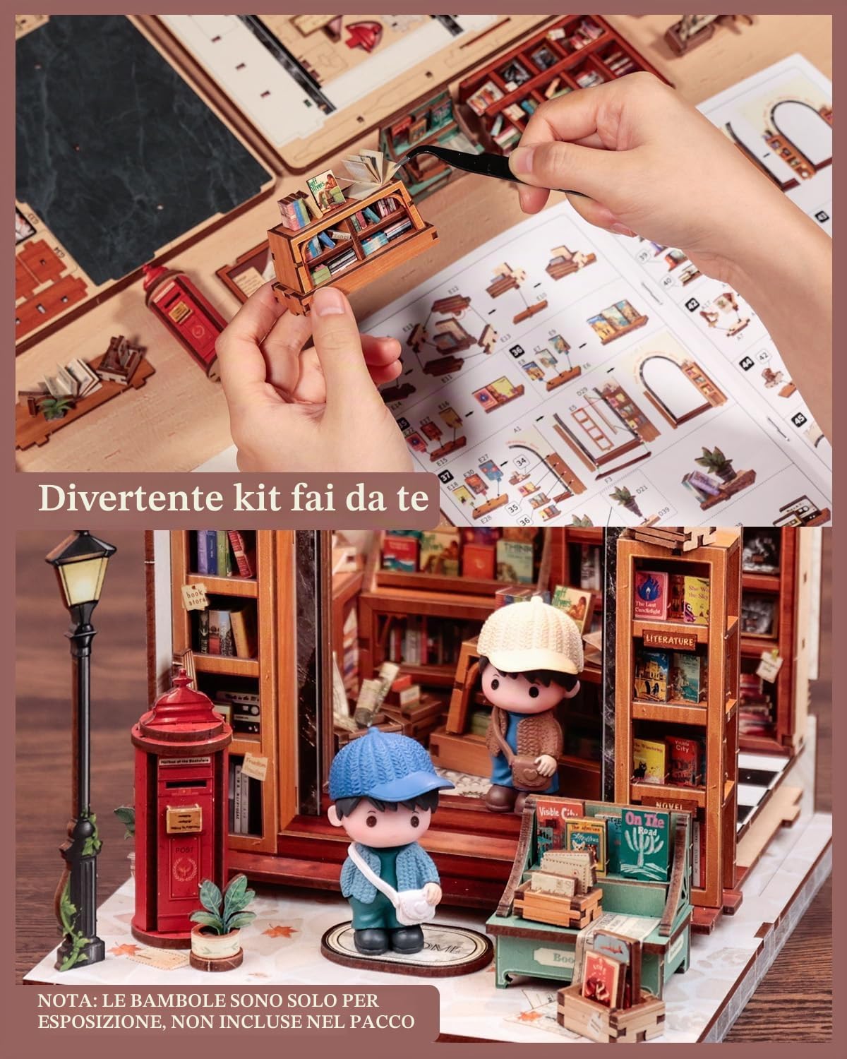 Cutefun Book Nook Kit - Kit Case delle bambole con Luci LED, Puzzle 3D in Legno Modellino da Costruire, Decorazione per Libreria, Regalo Creativo per Adolescenti e Adulti(Jack's Bookery)