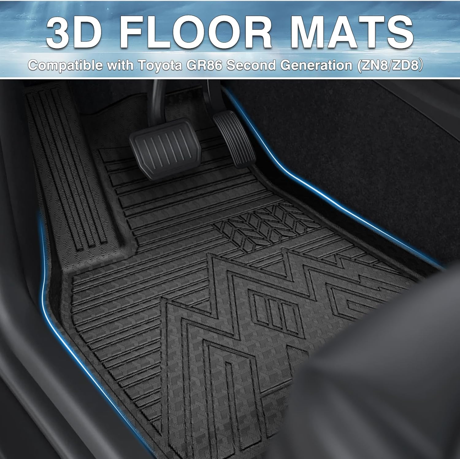 Mixsuper GR86 Floor mats-Floor mat for Toyota GR86 2022 2023 2024 2025 2026,All Weather TPE Rubber Floor Liners Protection for GR86 Accessories,2 Row Anti-Slip Car Mats, Black