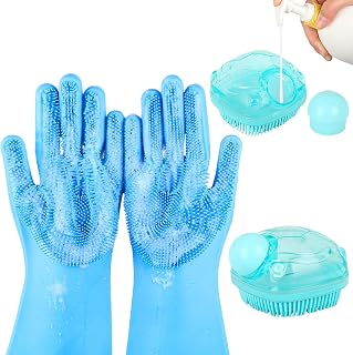 IDQQUQQ 2PCS Dog Bath Gloves & Shampoo Brush Set - Soft Silicone Pet Washing Kit for Dogs Cats, Easy Massage & Deep Clean