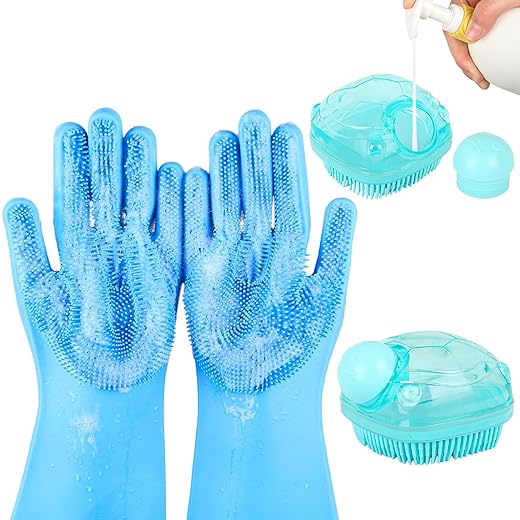 2PCS Dog Washing Gloves and Dog Shampoo Brush, Dog Bath Brush That can add Dog Shampoo, Dog Bath Supplies Dog and Cat Bath Set