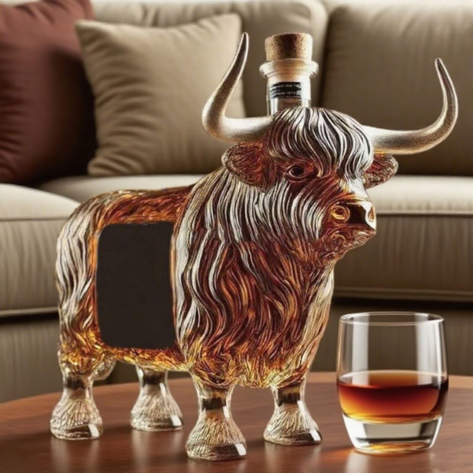 Ydzyffs One Color 300Ml Whiskey Decanter Wine Bottles Art Statue Figurine - 3D Highland Cow Shape Whiskey Decanter, Novelty Glass Cow Shape Wine Bottle, Creative Animal Theme Liquor Storage Container