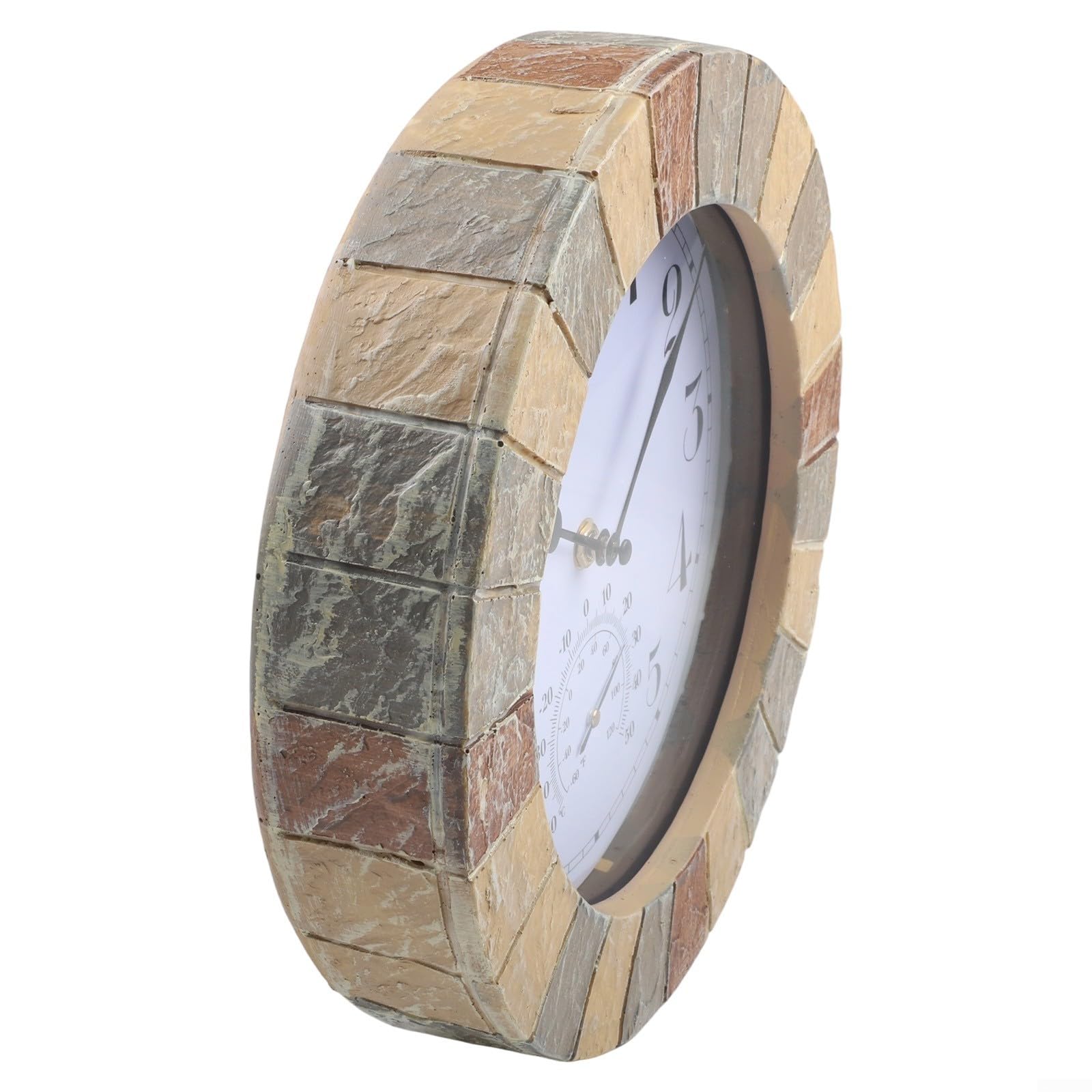 Orologio da parete silenzioso da 25,4 cm, con termometro, resistente alle intemperie, grado di protezione IP44, per interni ed esterni, corpo in resina, numeri trasparenti (stile 1)