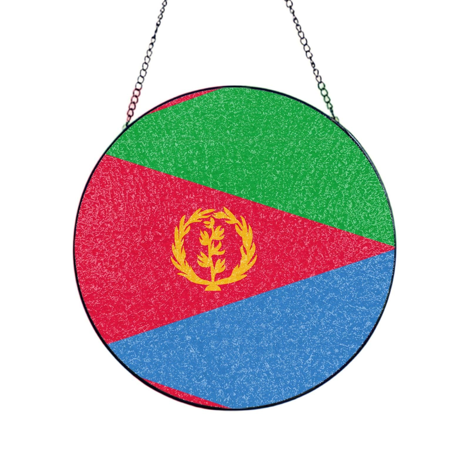 Phayah Eritrean Flag Print Glass Window Hanging Sun Catchers Suncatcher Decor For Birthday For Home Garden Porch 10in（25cm）