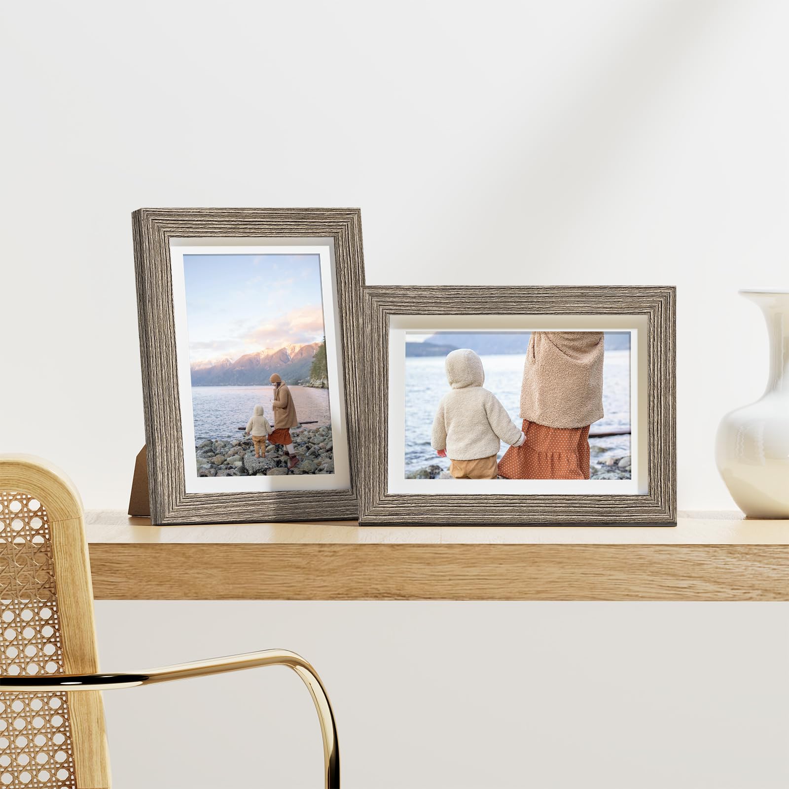 Vittanly Set di 9 cornici per foto da 13 x 18 cm, per esporre immagini da 10 x 15 cm con passepartout o 12 x 18 cm senza passepartout, cornici per foto da parete o da tavolo con plexiglass, legno