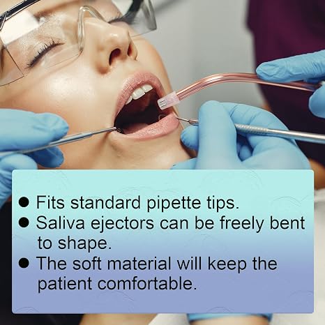 Easyinsmile Dental Saliva Ejectors Disposable Flexible Clear Tube with Blue Tip Evacuation Suction Tips (100PCS)