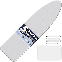 ANYLION Ironing Board Cover and Pad, Ironing Board Covers 15x54 inch, Scorch and Stain Resistant Iron Board Cover, 5 Layer Thick Padding, 4 Fasteners and 1 Protective Scorch Mesh Cloth, Grey