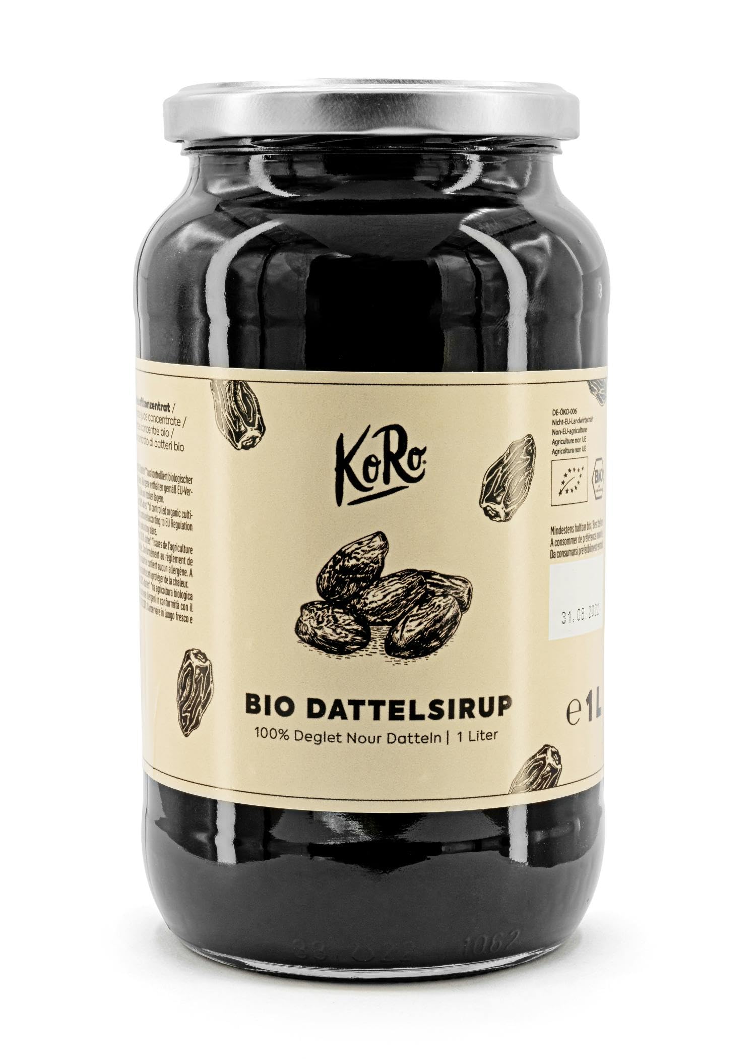 KoRo - Bio Dattelsirup 500 ml - Ideale Zuckeralternative - Karamellähnliches Aroma - Ohne Zusatz von Zucker und Konservierungsstoffen - Aus aromatischen Deglet Nour Datteln