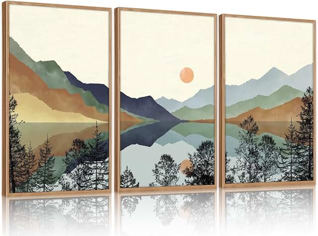 CHDITB Mountain Sun Forest Framed Art Prints(Set of 3, 16”x24”), Boho Wa...