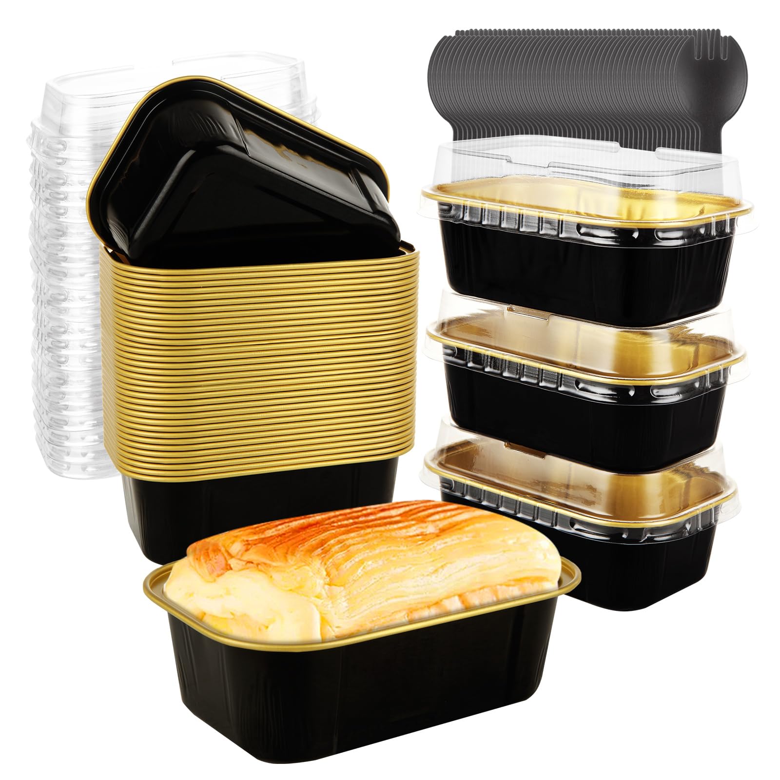 GBACHOOSE 100 Pack 6oz Mini Loaf Pans with Lids, Mini Cake Pans Aluminum Foil Baking Cups for Muffin Party Holiday Wedding Birthday