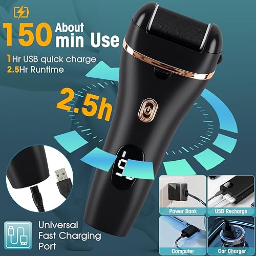 Miniatura 3 de Limpiador eléctrico de pies, kit de pedicura 17 en 1, removedor de callos para pies, lima eléctrica de pies para piel seca y muerta, 3 rodillos,