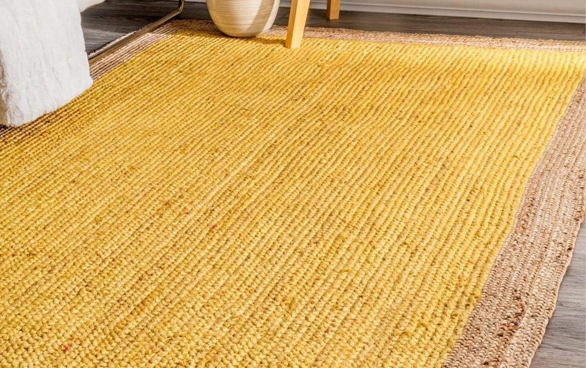Handmade Jute Area Rug with Border, Natural Fiber Indoor Rug for Living Room Bedroom Entryway Durable Flat Woven Floor Carpet