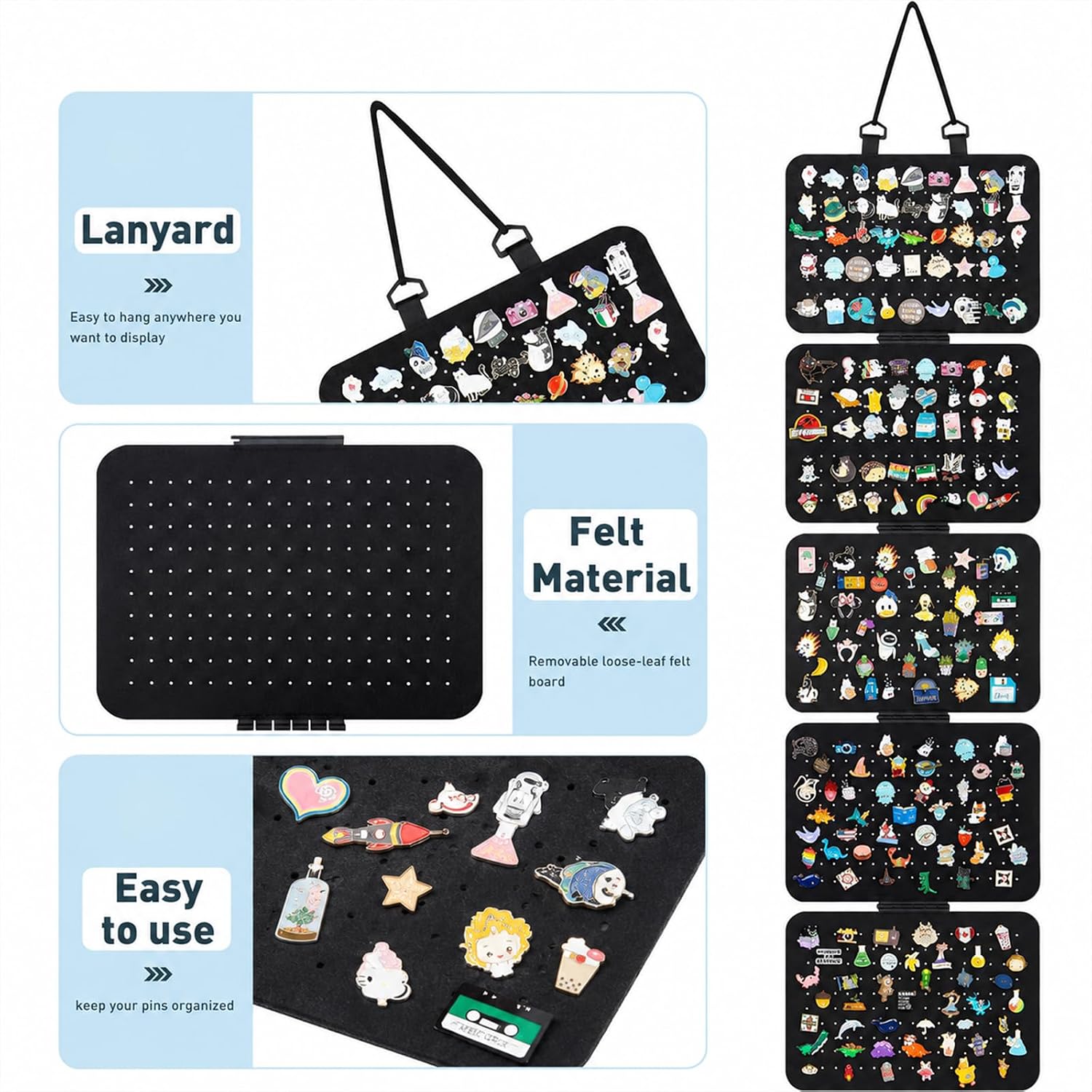 Soboto Hanging Pin Display Board, Multi-Pocket Pin Display Board for Badges Lapel Pins, Wall Closet Space Saving Holder for Collectors