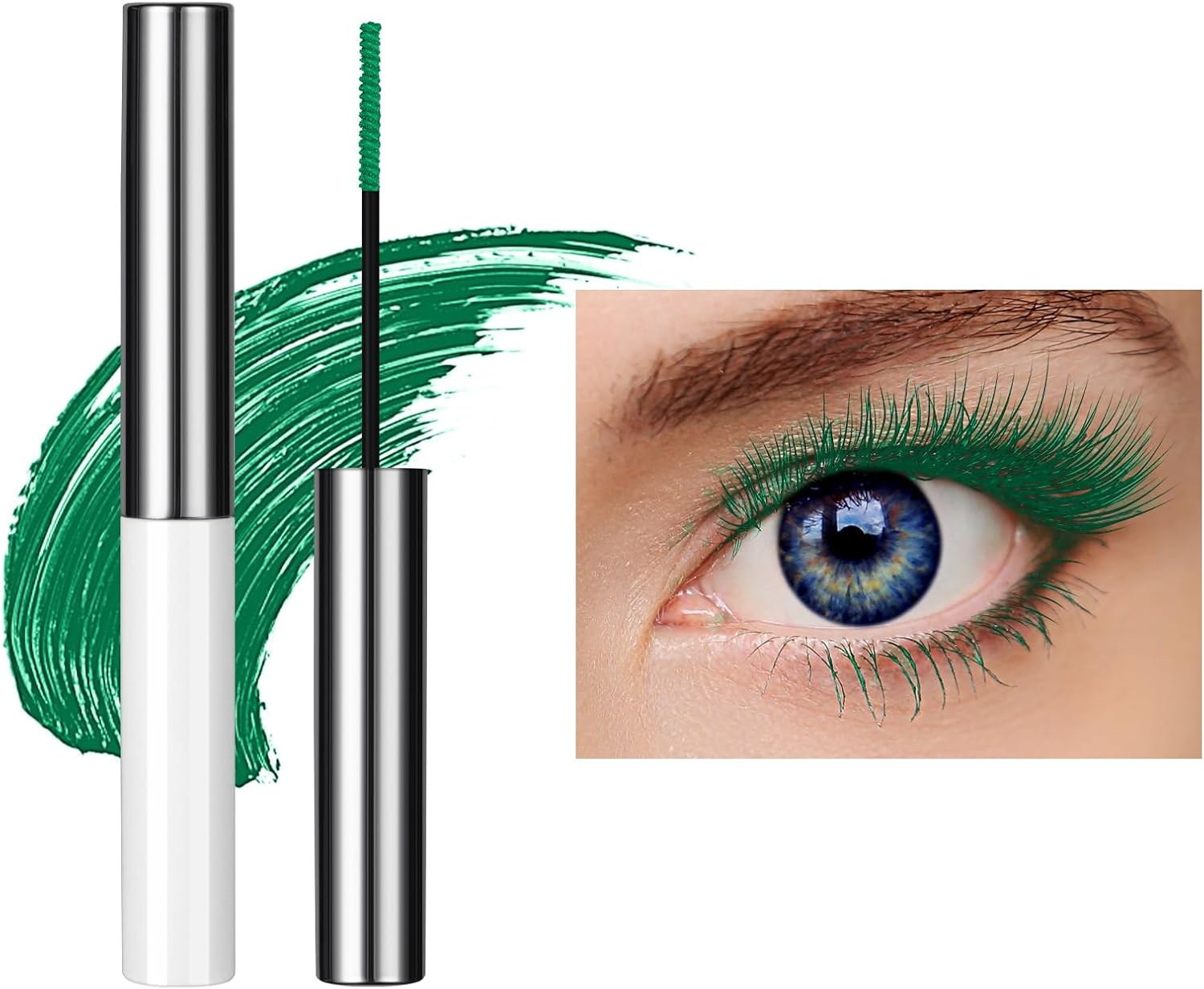 LOPHE Fijnkleurige mascara, waterbestendig, 5D zijdevezel, fijne kwast, waterbestendig, duurzaam, veegvast, volumineus en charmant, Fast Dry False Lash Effect Extension (Groen, 1pcs)