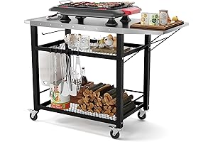 LUE BONA 43.3&quot; W x 19.7&quot; D Outdoor Grill Cart Table with Foldable Side Table