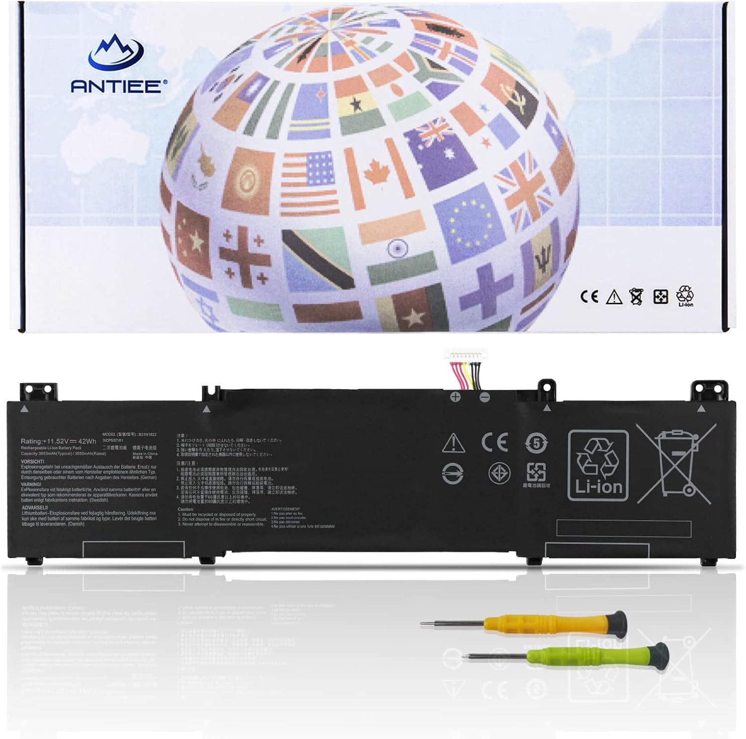 ANTIEE B31N1822 Laptop Battery for Asus ZenBook Flip 14 UM462 UX462D UX462 UX462DA UM462DA UM462D Q406 Q406D Q406DA UM462DA-AI012T UM462DA-AI022T UM462DA-AI023T UM462DA-AI037T UM462DA-AI017T 42Wh