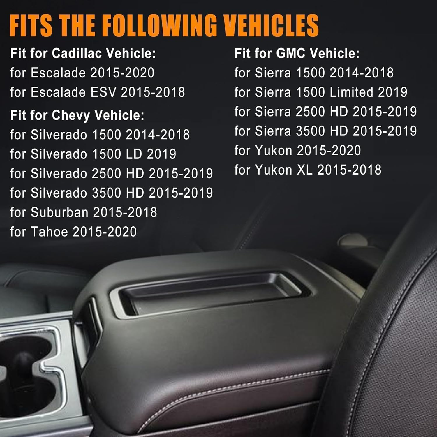 22881398 Front Seat Center Console Armrest Lid Fit for 2014-2019 Chevy Silverado GMC Sierra 1500 2500HD 3500HD for 2015-2020 Chevy Suburban/Tahoe for 2015-2020 GMC Yukon XL， Middle Seat Console Black