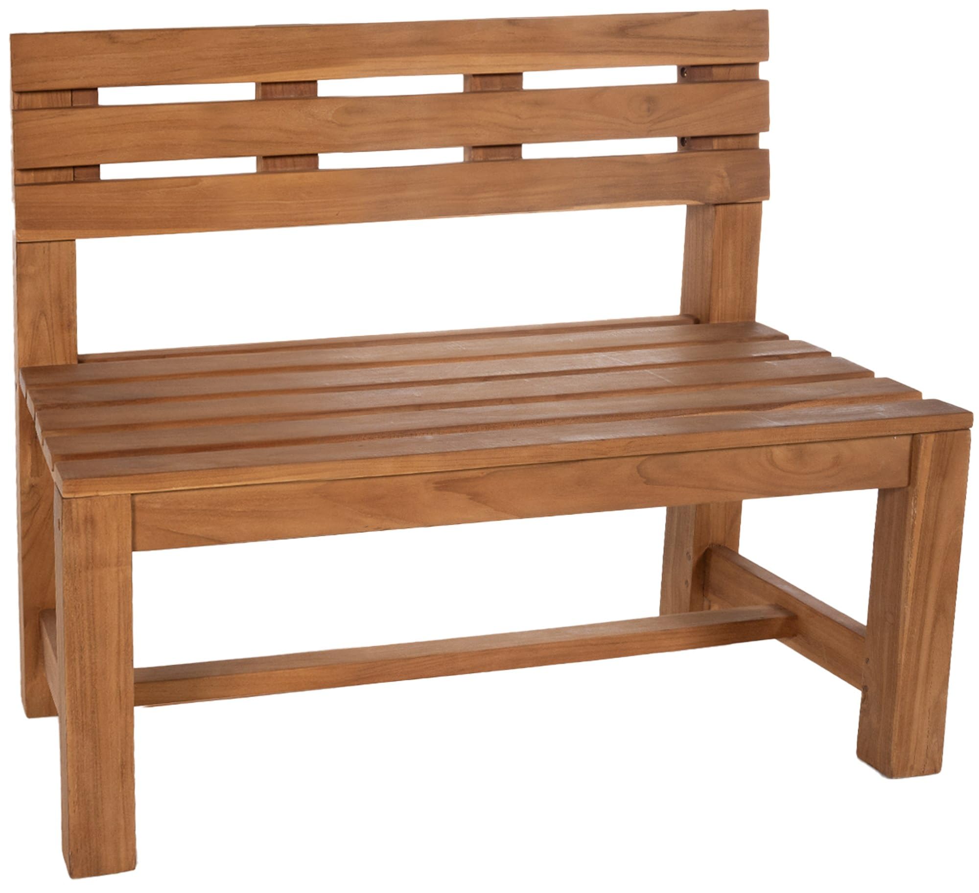 CLP Banco de Teca Augusta I Banco de Madera Resistente a la Intemperie con Respaldo I Robusto Banco de jardín de Madera Maciza de Teca, Color:Teca, Tamaño:120 cm