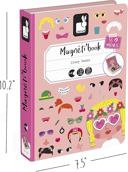 Janod - Magneti'Book Crazy Faces Ragazza - Gioco Educativo Magnetico 55 Pezzi - A Partire dai 3 Anni, J02717 - 4