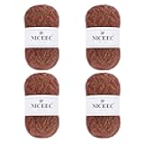 4 Skeins Colorful Pile Yarn, Super Soft & Single Ply, Superfine & Thin Yarn for Crochet & Knitting, 100% Polyester, Total 5.64oz/1247yds - Caramel