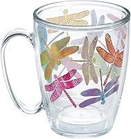 Vista 1 de Tervis Made in USA Double Walled Dragonfly Mandala Insulated Tumbler Cup Keeps Drinks Cold & Hot, 16oz Mug Unlidded, Classic Clásico