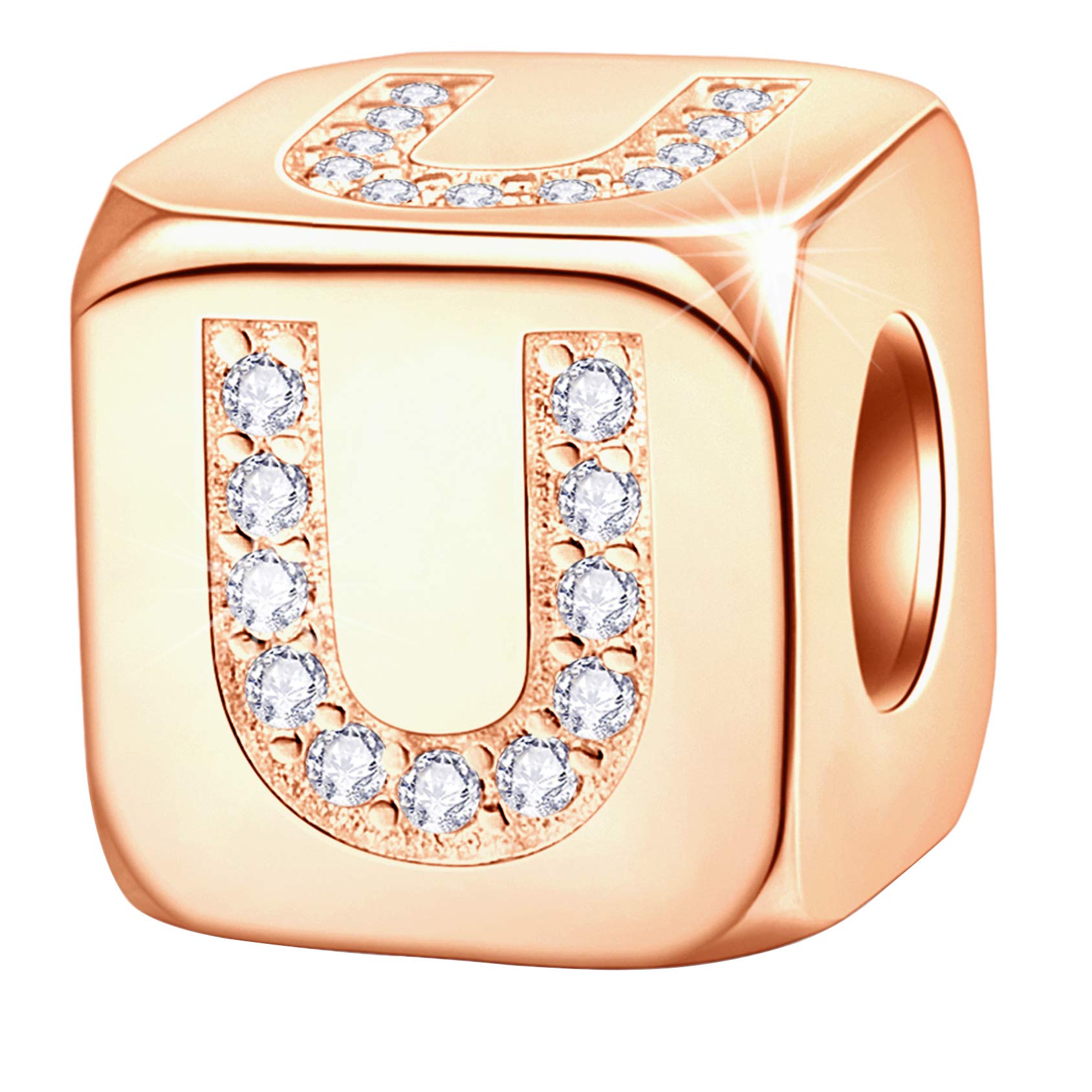 Rose Gold Dice Number Charms - 925 Sterling Silver With CZ, Fits European Bracelets, Birthday & Anniversary Gifts - View #6