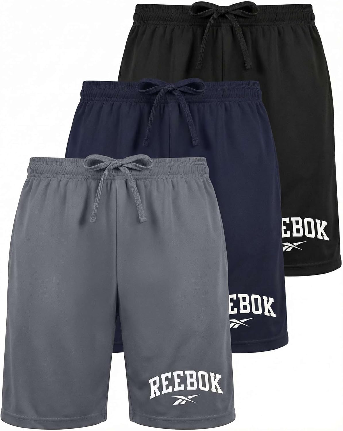 Reebok 3 Pack: Boys’ Dry Fit Athletic Shorts – Lightweight Running Basketball Soccer Sports Shorts Kids Teens Youth (6–18)