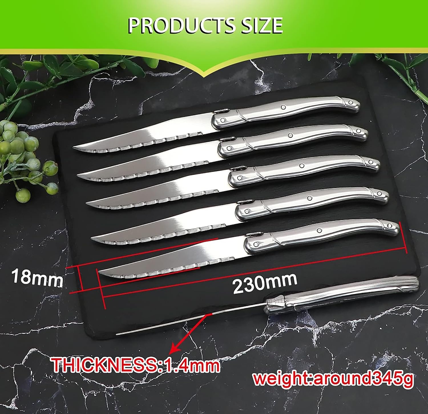 Steak Knife Set, High End Thick Blade 6pcs Steak Knife Set Laguiole Knife Dinerware Stainless Steel Tableware Set Cutlery