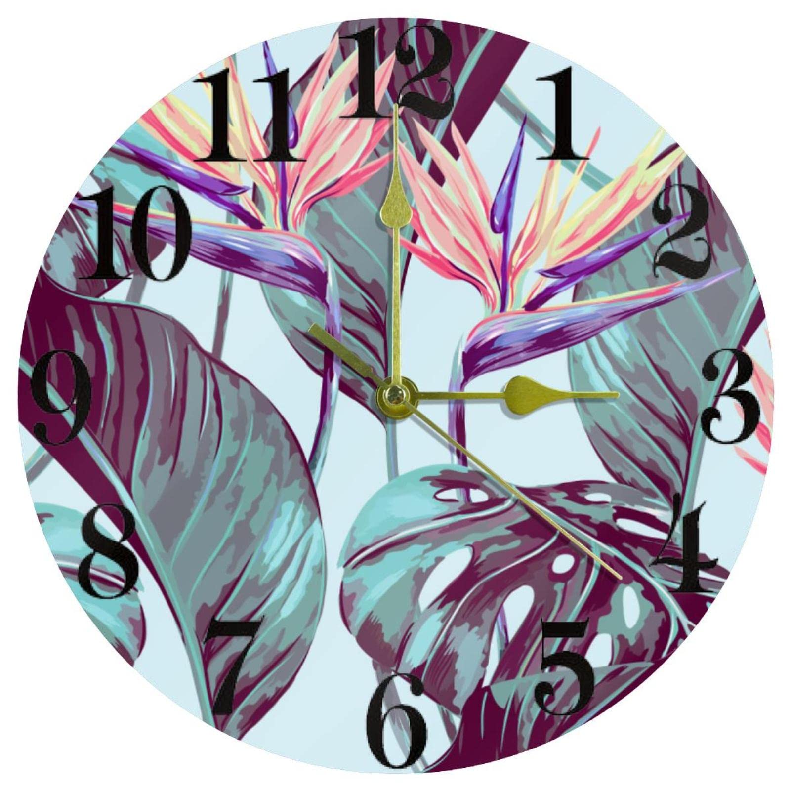Horloge murale pour bureau et cuisine ronde à pile au design de jungle moderne et apaisante