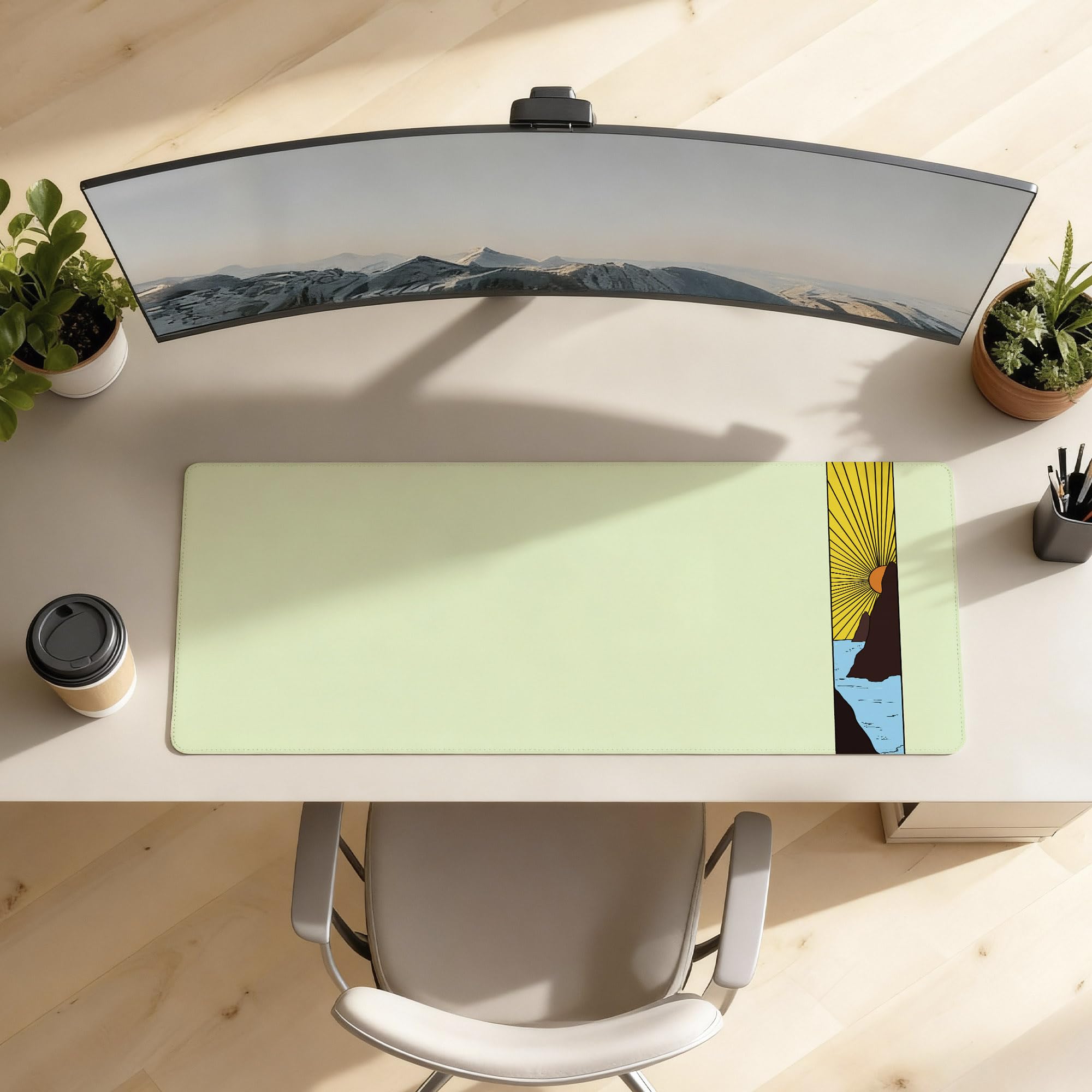 SoulAbiti Sunrise Coastline Vertical Strip Extended Desk Pad (36x14 Inch) - Wanderlust Office XXL Mouse Pad - Non-Slip Rubber Base & Stitched Edges 1
