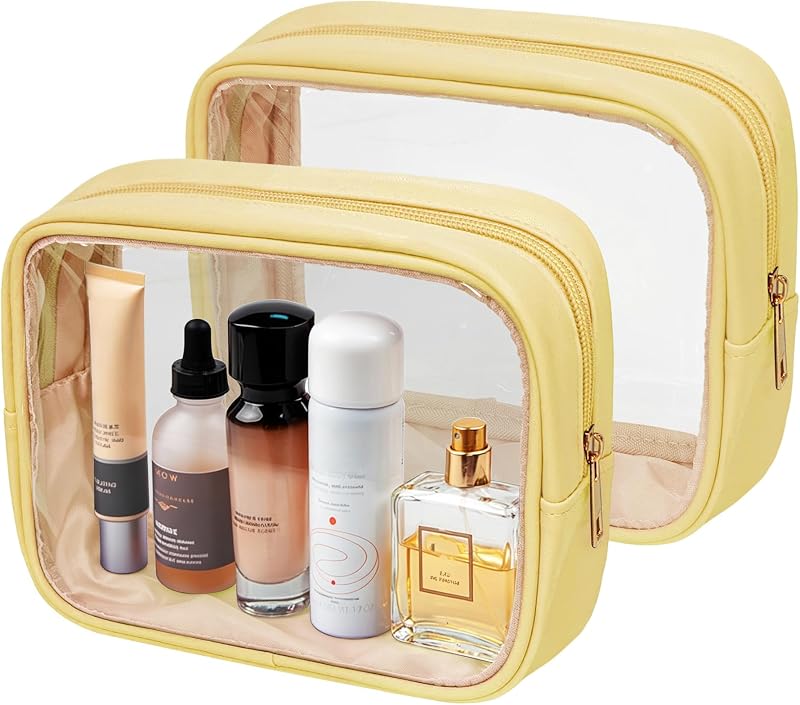 Necessaire transparente Ebbniur com zíper amarela para viagem, 2 unidades