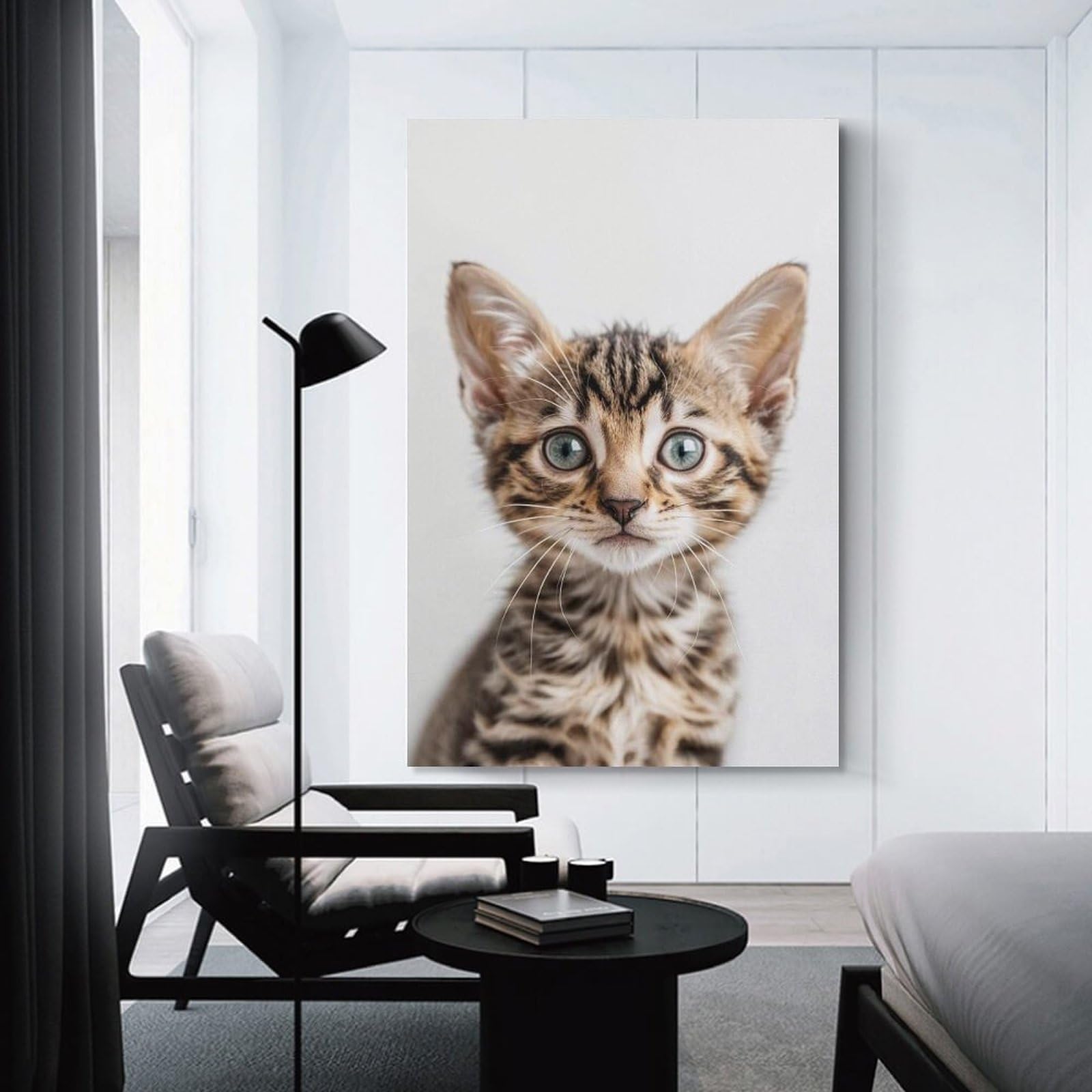 Junmoney Unframe-Style-22 Canvas Wall Decor Cute Baby Bengal Cat, 20X30inch(50X75cm), For Flats, Guest Rooms Or Compact Rooms, Wall Decor With Flexible Room Appeal
