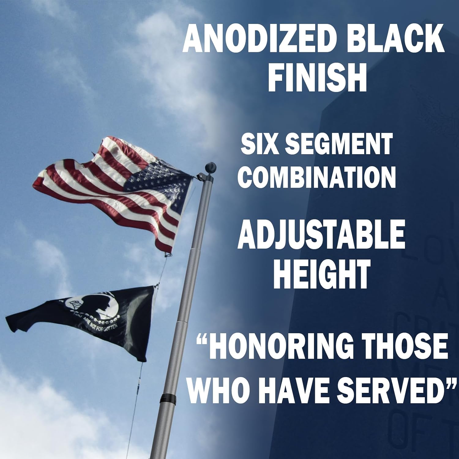 25FT Grey Heavy Duty 11‑Gauge Aluminum Flagpole Kit with Thickened Ball, 3x5 Embroidered Nylon Flag for Outside House, In‑Ground, 120MPH Rated