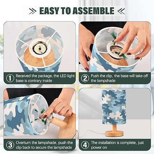 Miniatura 4 de Table Lamp Hallway Night Light with Shade Gray Blue Camo Night Light for Kids Side Table lampara de habitacion