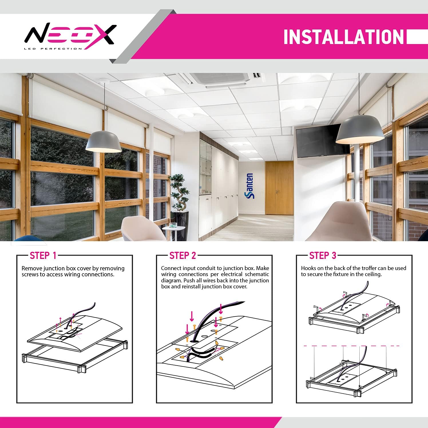 Bіg Sаlе Neox LED 2x2 Ft Center Basket Troffer Panel Light, 28W, 4000K, 3478 Lumens, 0-10V Dimmable, Drop Ceiling Light Fixture, 120-277V, Indoor Commercial UL & DLC Listed Premium, 2 Pack