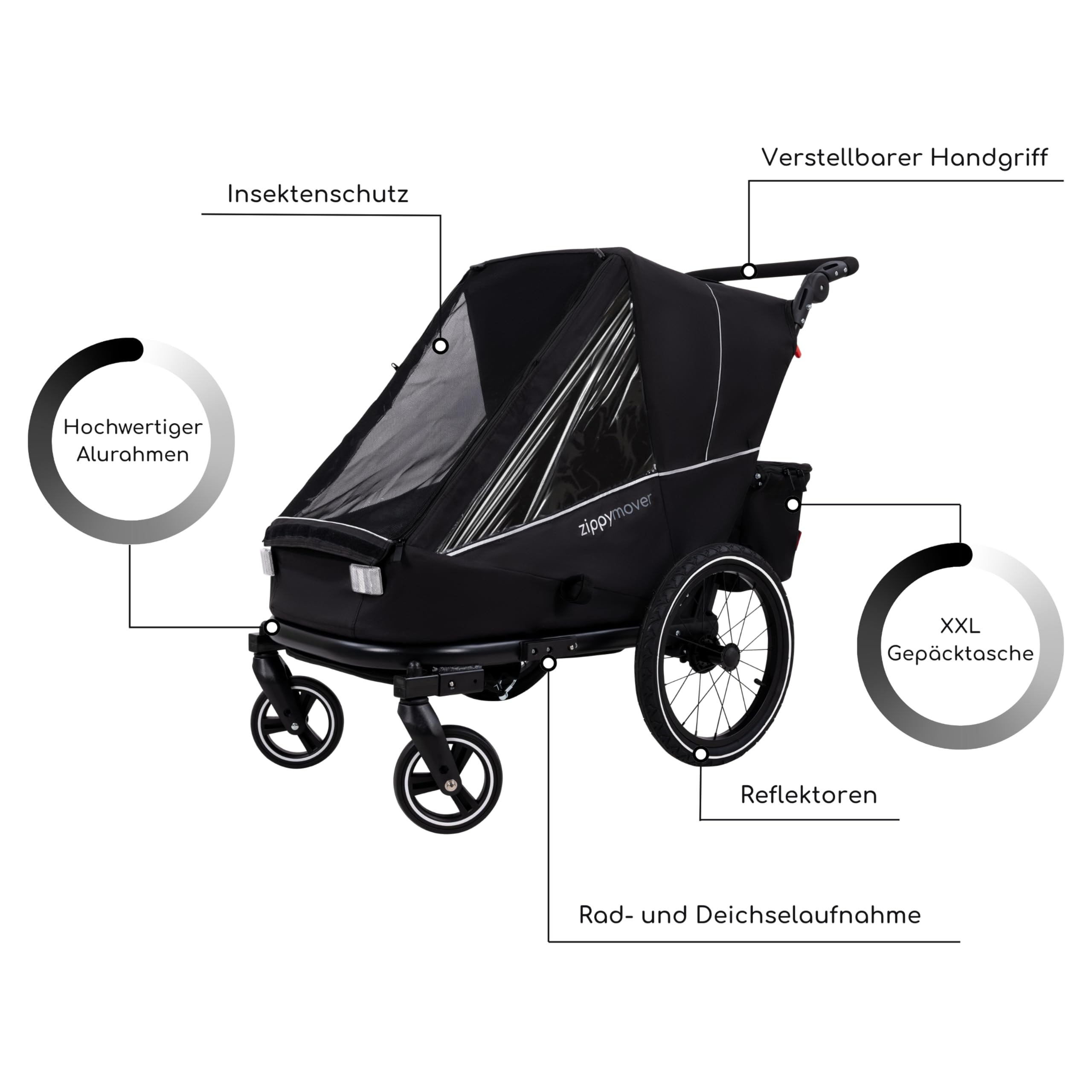 Sportlicher Kinderfahrradanhänger Einsitzer 1 Kind 3in1 Set Buggy Jogger Kinderwagen
