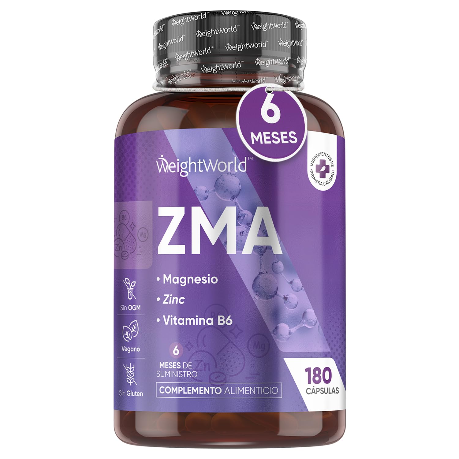 ZMA Magnesio, Zinc y Vitamina B6-180 Cápsulas | Para Músculos, Huesos, Sistema Nervioso y Metabolismo | Suplemento Deportivo Complex de 6 Meses de Suministro | Vegano, Keto y Sin Gluten